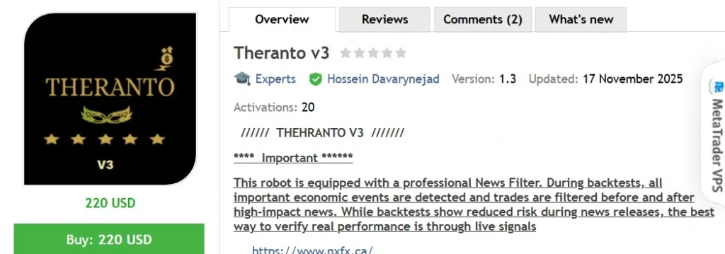 Theranto v3 EA MT4 - Vendor