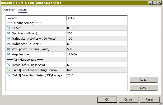 Bakhron EA MT5 Settings