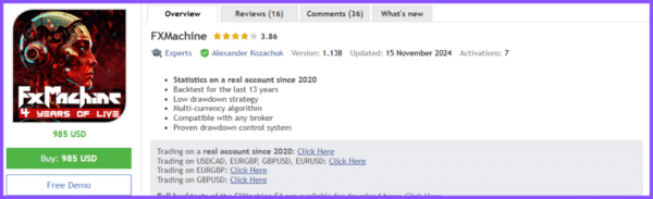 FXMachine EA  MT4 v1.137 MT4 (Platform build 1441+) - Image 2